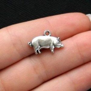 Antique Silver PIG Piggy Hog Charm for DIY Jewelry